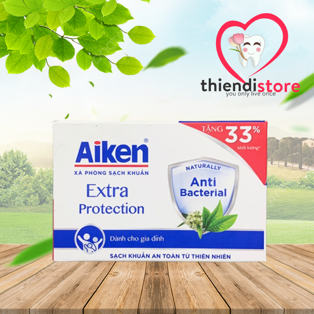 [Tăng 33%] Xà Bông Cục Aiken Kháng Khuẩn 120g – Làm Sạch Dịu Nhẹ, Bảo Vệ Da Mỗi Ngày