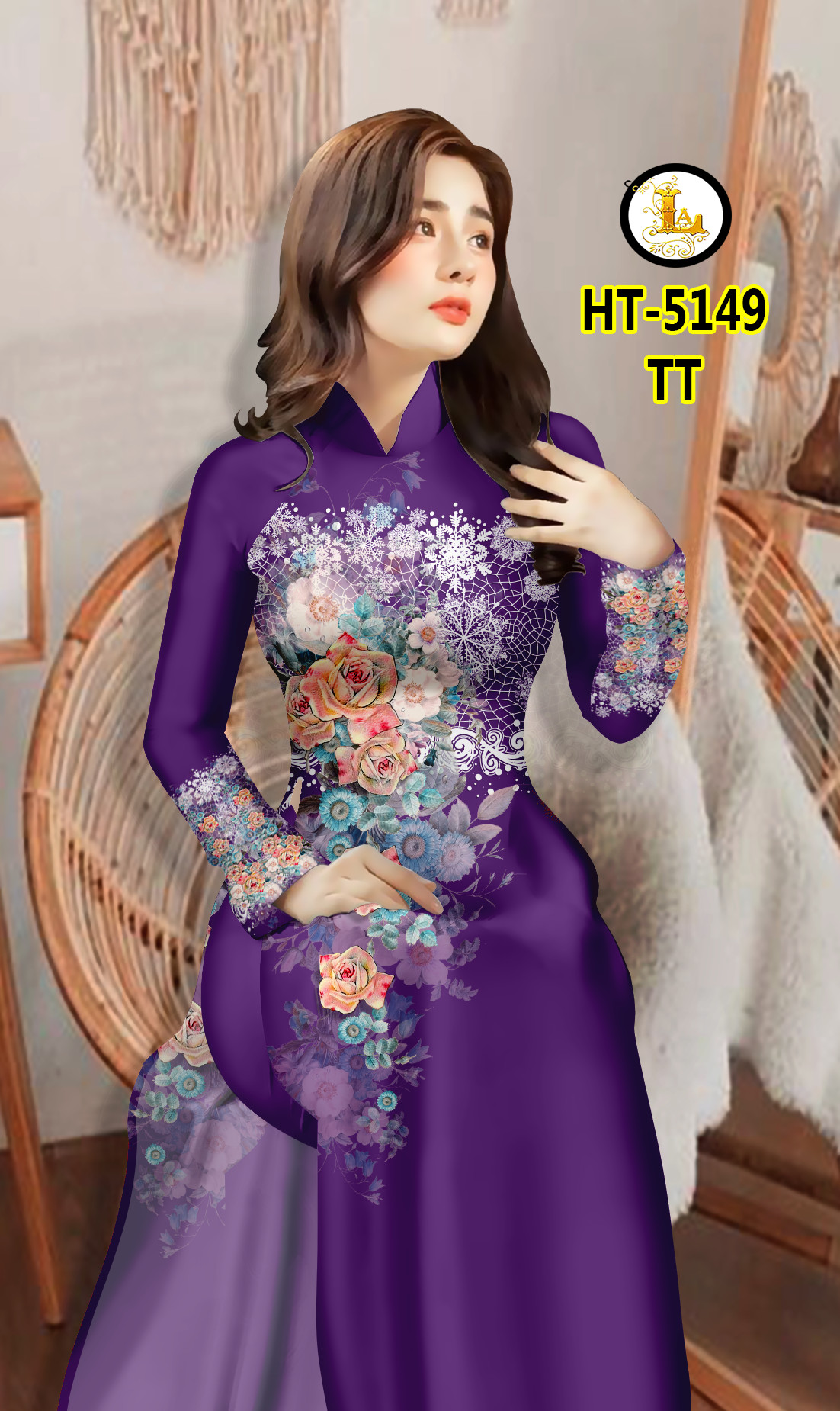 Vải may áo dài họa tiết hoa hồng nhấn eo sang trọng