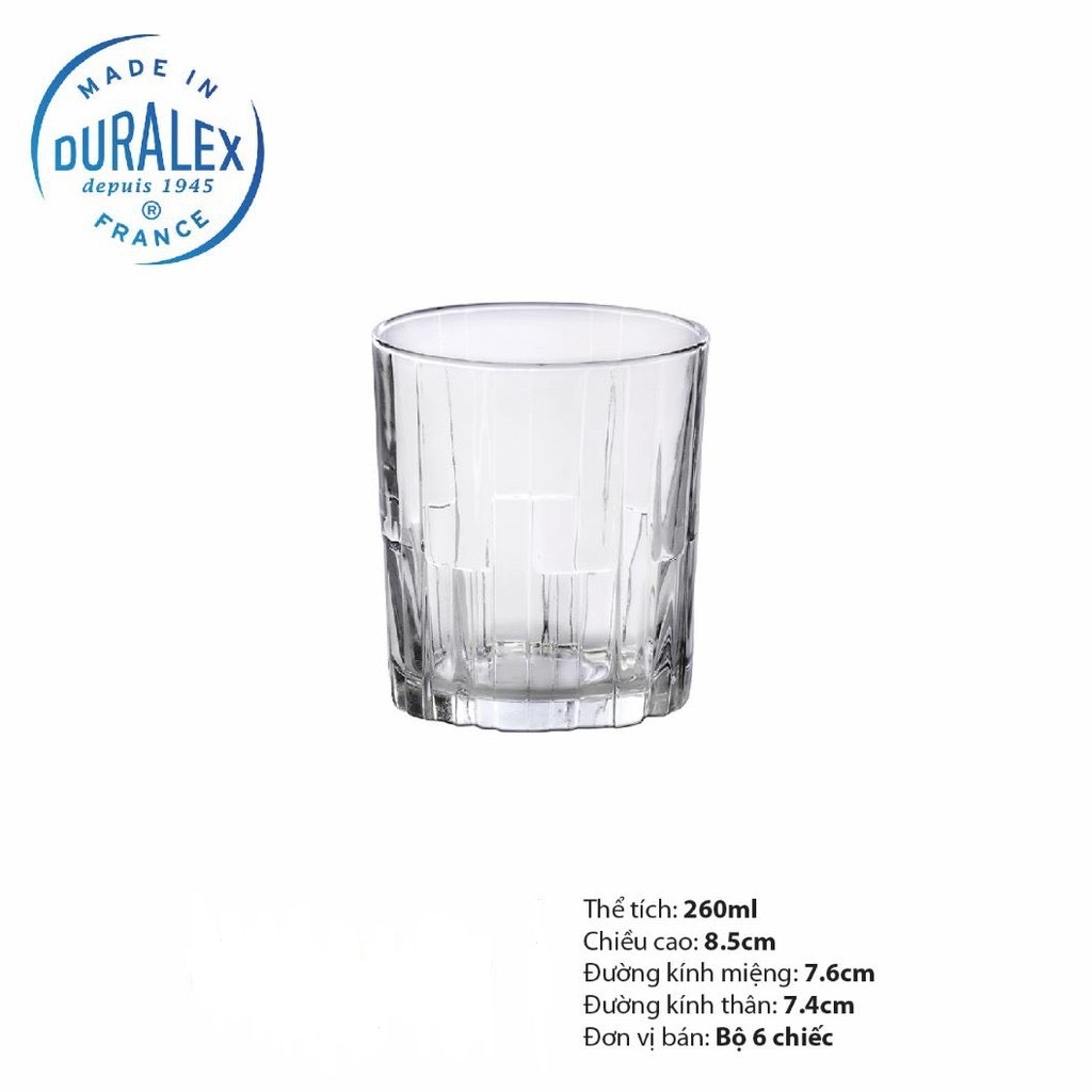 Bộ 6 Ly thủy tinh cường lực Duralex Jazz Rock 260m, cốc thuỷ tinh đựng nước, cốc đựng sữa, nước ép, cốc detox, thuỷ tinh gia dụng đa năng