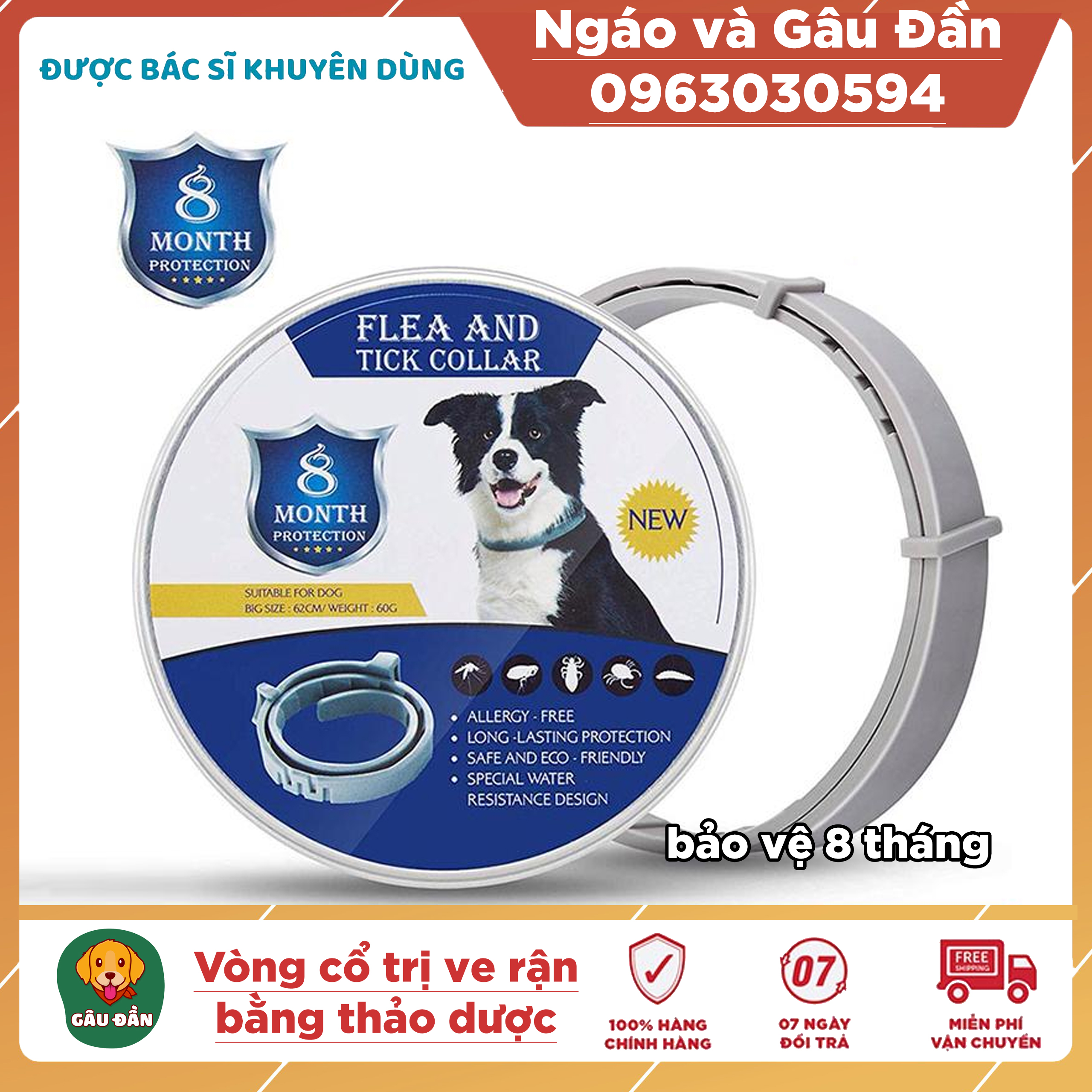 Vòng cổ chống và diệt Ve Rận, Ghẻ, muỗi cho chó bằng thảo dược không độc hại Ngáo Và Gâu Đần