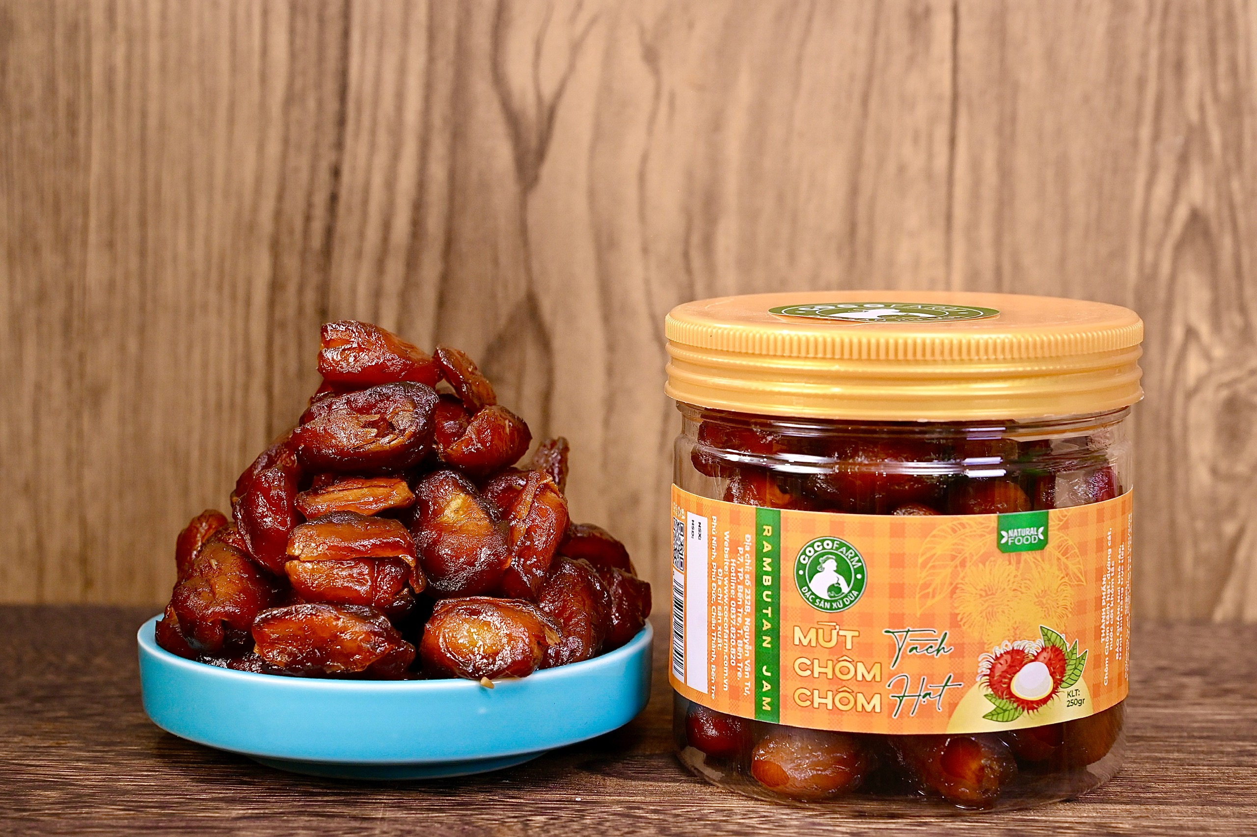 Mứt Chôm Chôm tách hạt với 3 hương vị nguyên bản, vị ô Mai và vị Cay Cocofarm