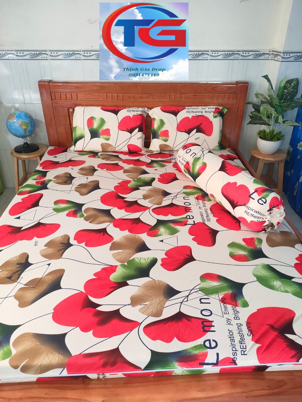 Bộ drap 4món Thun 3D Hàn Quốc ( 1drap + 2 gối nằm + 1 gối ôm)