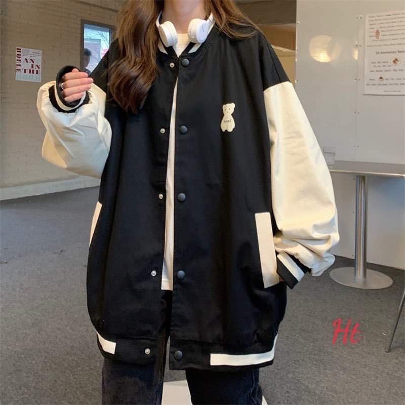 ÁO KHOÁC BOMBER NỈ LÔ GÔ GẤU HT66