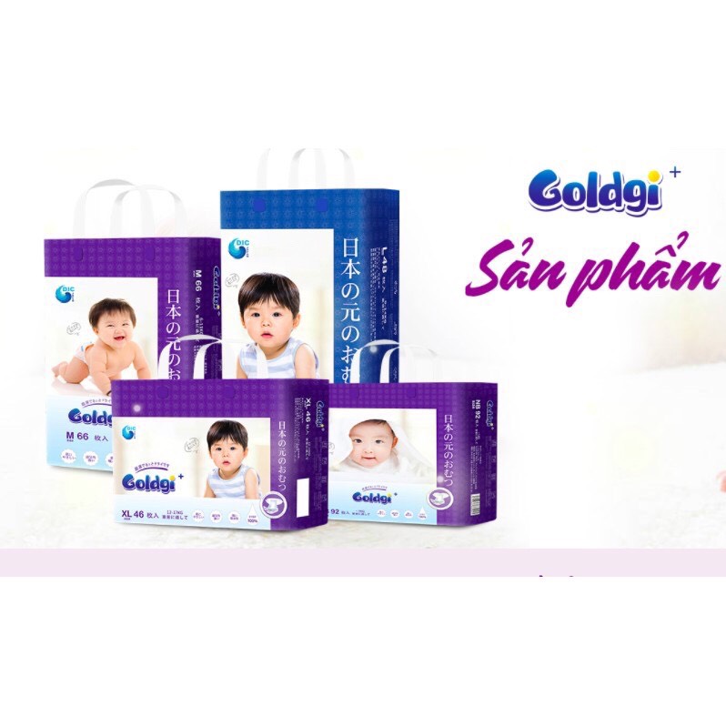Bỉm dán Goldgi+nội địa Nhật các size Nb92/S84/M66