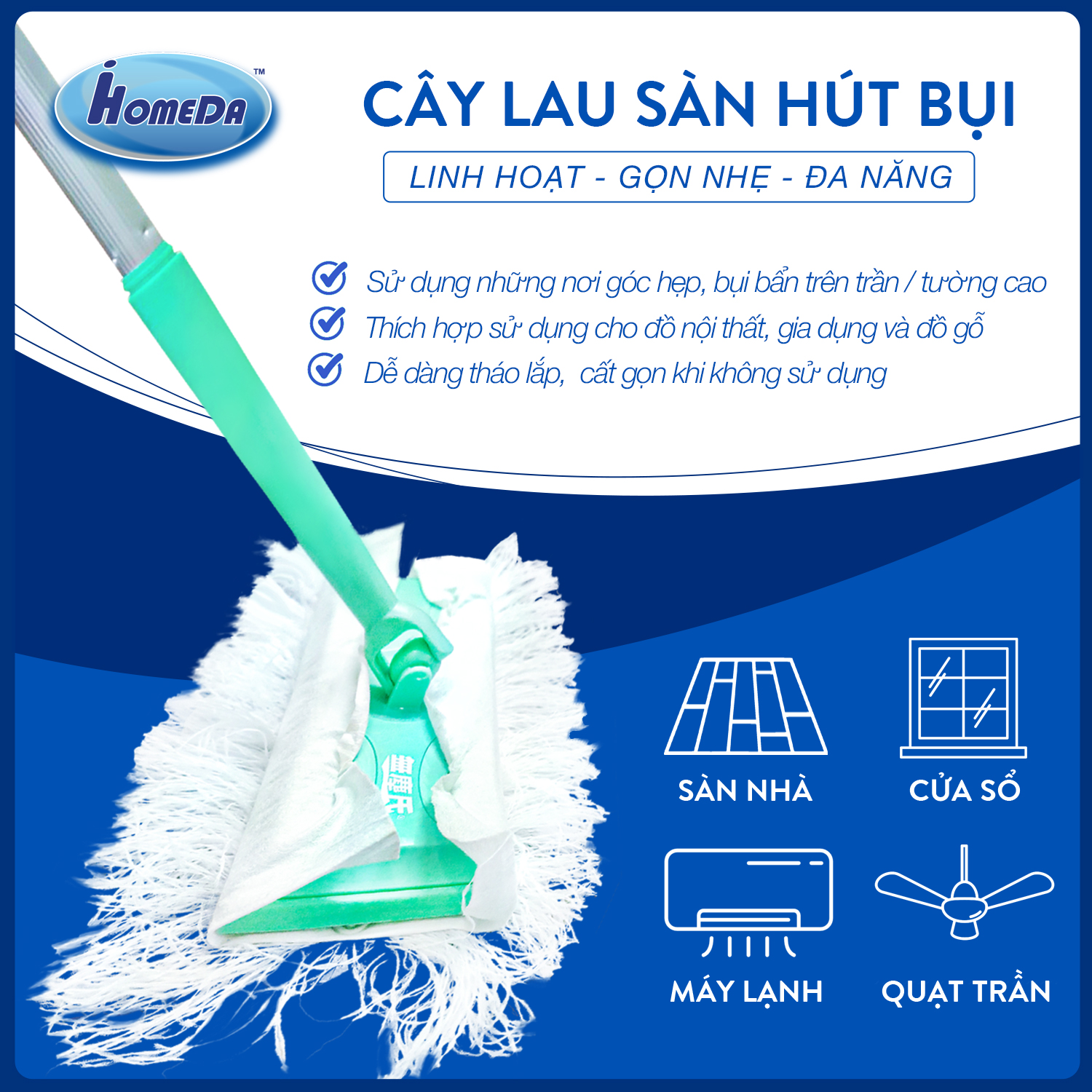 Cây Lau Sàn Đa Năng iHomeDa (1 Cây + 2 Bông)