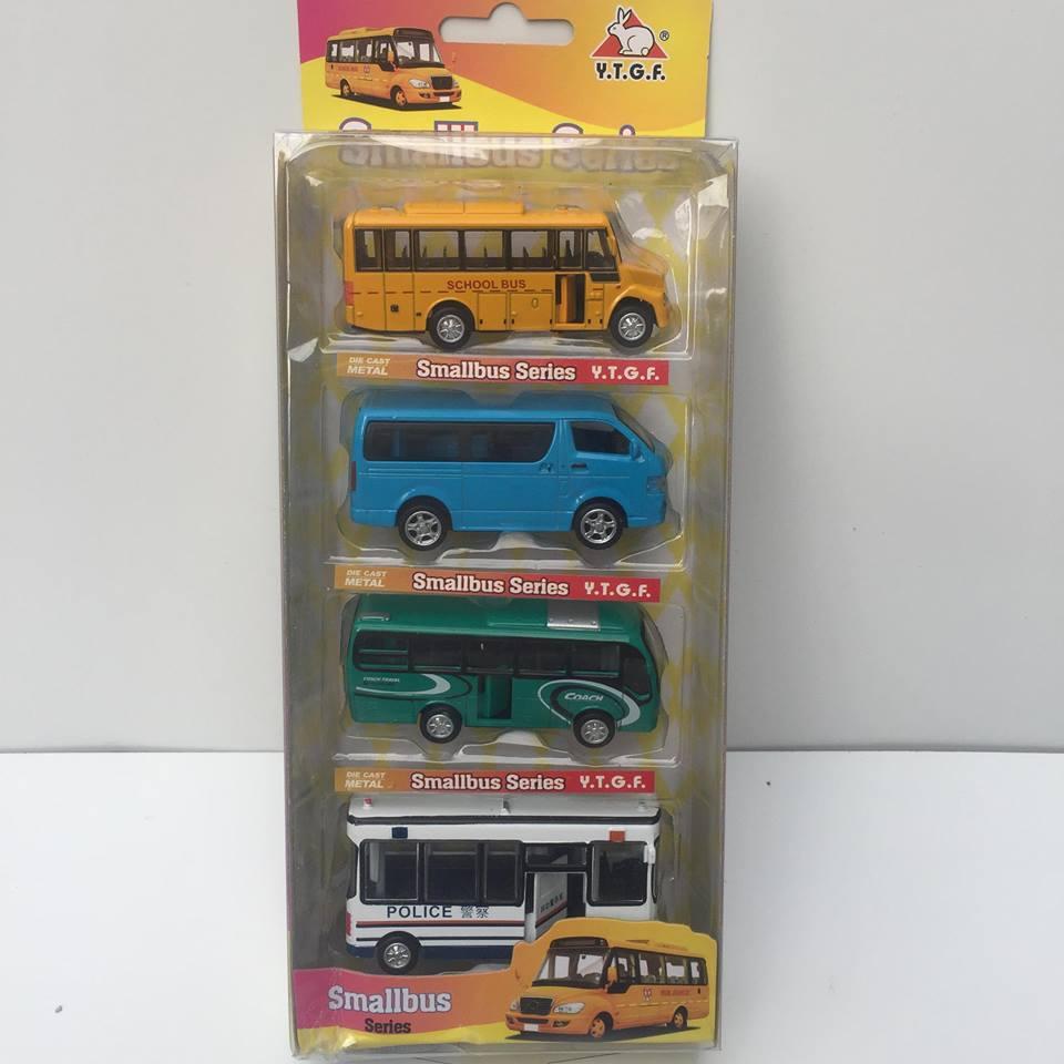 Set 4 chiếc xe bus trường học bằng sắt, mở cánh