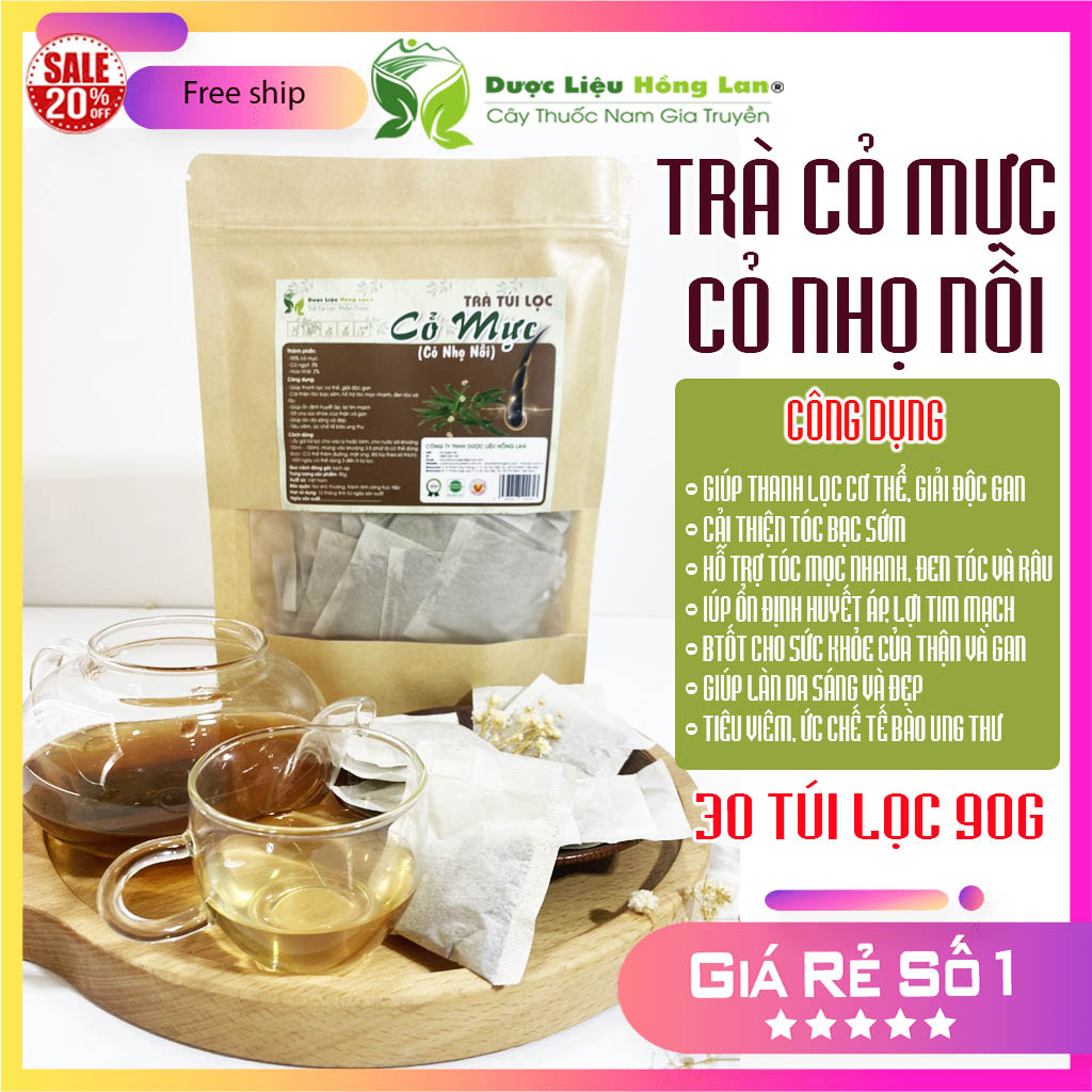 Trà Túi Lọc Cỏ Mực (Cỏ Nhọ Nồi) túi zip 90g - Giúp Bổ thận mát gan, ổn định huyết áp, lợi tim mạch, hỗ trợ điều trị rụng tóc, diệt khuẩn, tiêu viêm, ức chế ung thư, ...