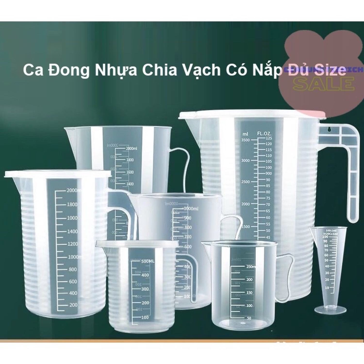 Ca Đong Nhựa Chia Vạch Có Nắp Đủ Size