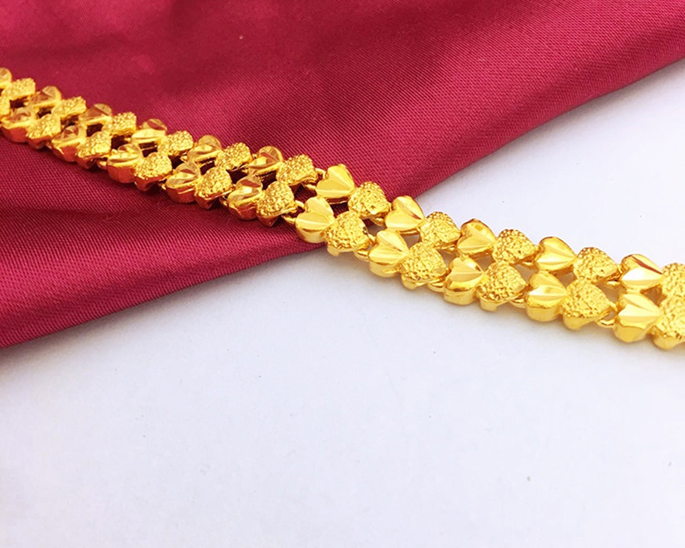 Lắc tay nữ mạ 24k hoa văn trái tim đôi GN0065
