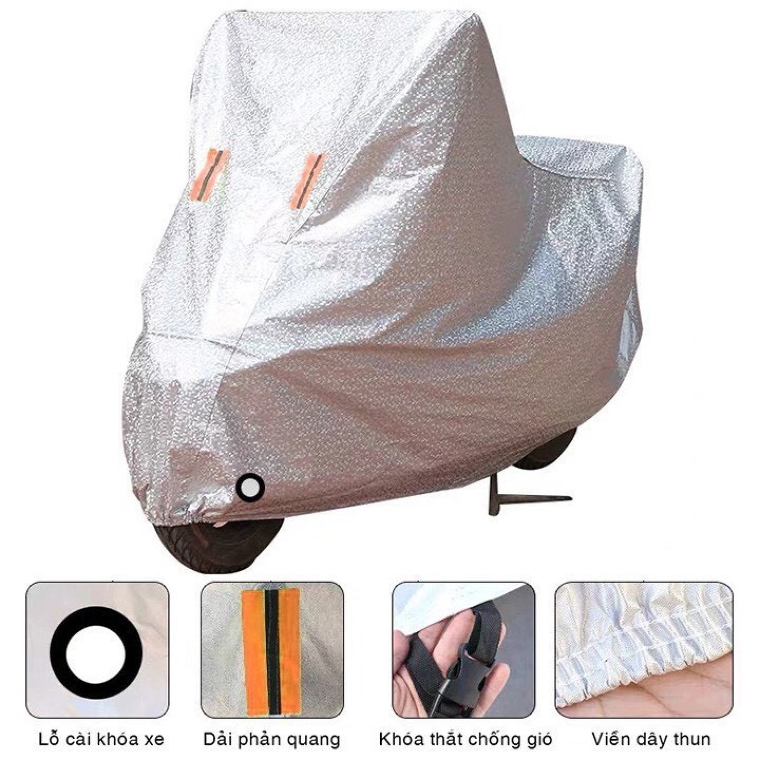Bạt phủ xe máy, bạt trùm xe máy - bạt phủ tráng nhôm 3 lớp ép nhiệt, chống nắng, chống mưa, bụi bẩn