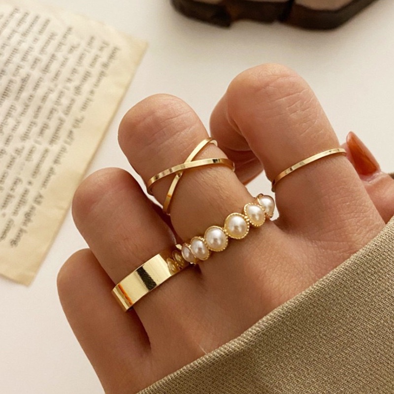 set nhẫn 4 chiếc phong cách retro unisex