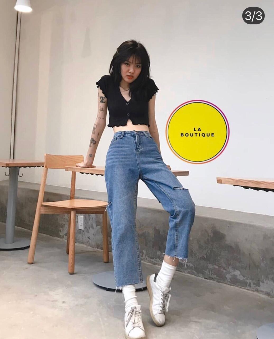 Áo croptop cổ V 2 nút chuẩn form cực xinh