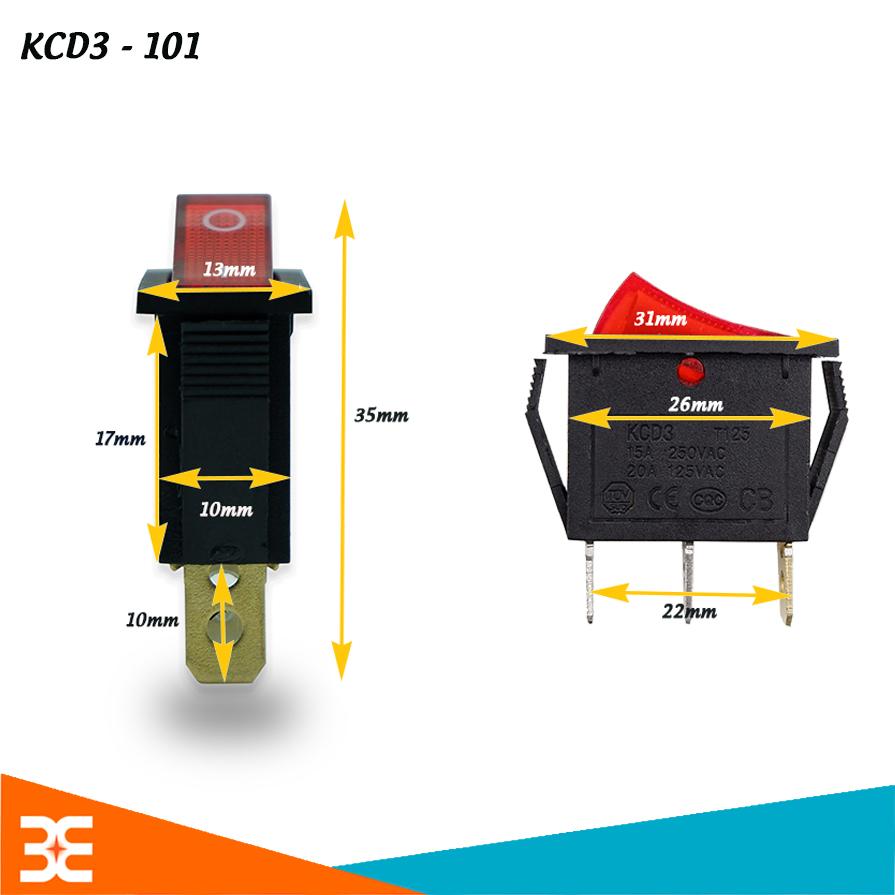 Bộ 5 Công tắc cho ổ điện KCD3-101 15A/250V ( Có đèn )