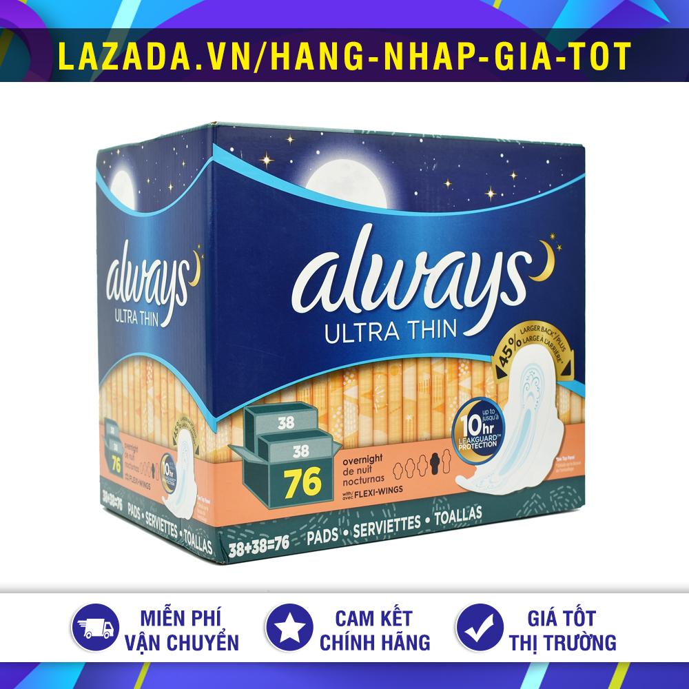 Băng vệ sinh always ultra thin overnight mỹ 76 miếng