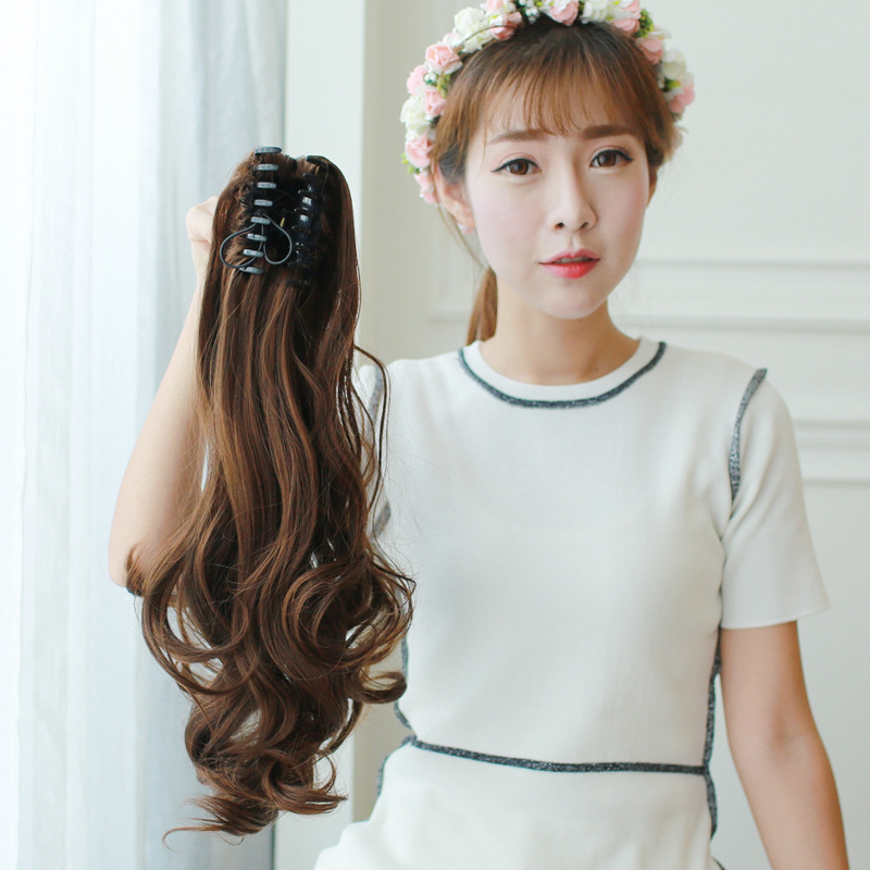Tóc giả ngoạm xoăn 50cm N-LLB08, màu [đen 2#] tóc giả nữ