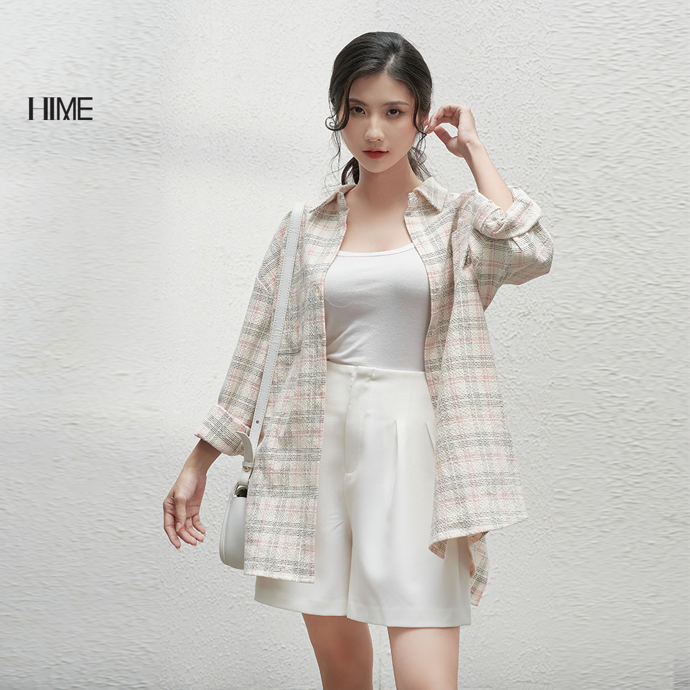 Áo sơ mi oversize họa tiết kẻ HIME H177