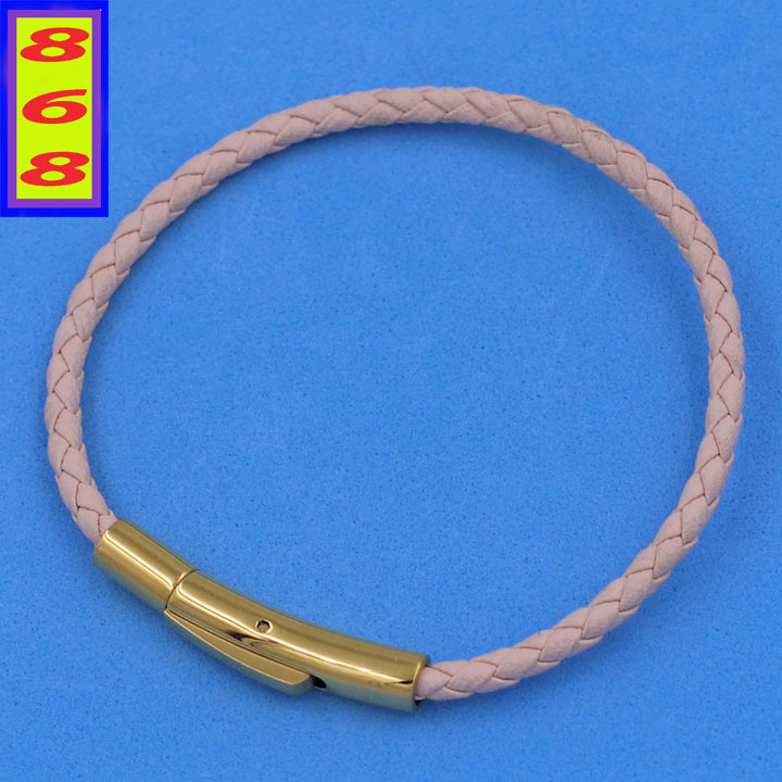 [HCM] leather strap wristwatch stainless steel 304-bracelet leather cord stainless steel clasps Gold mix many color size 3 cups