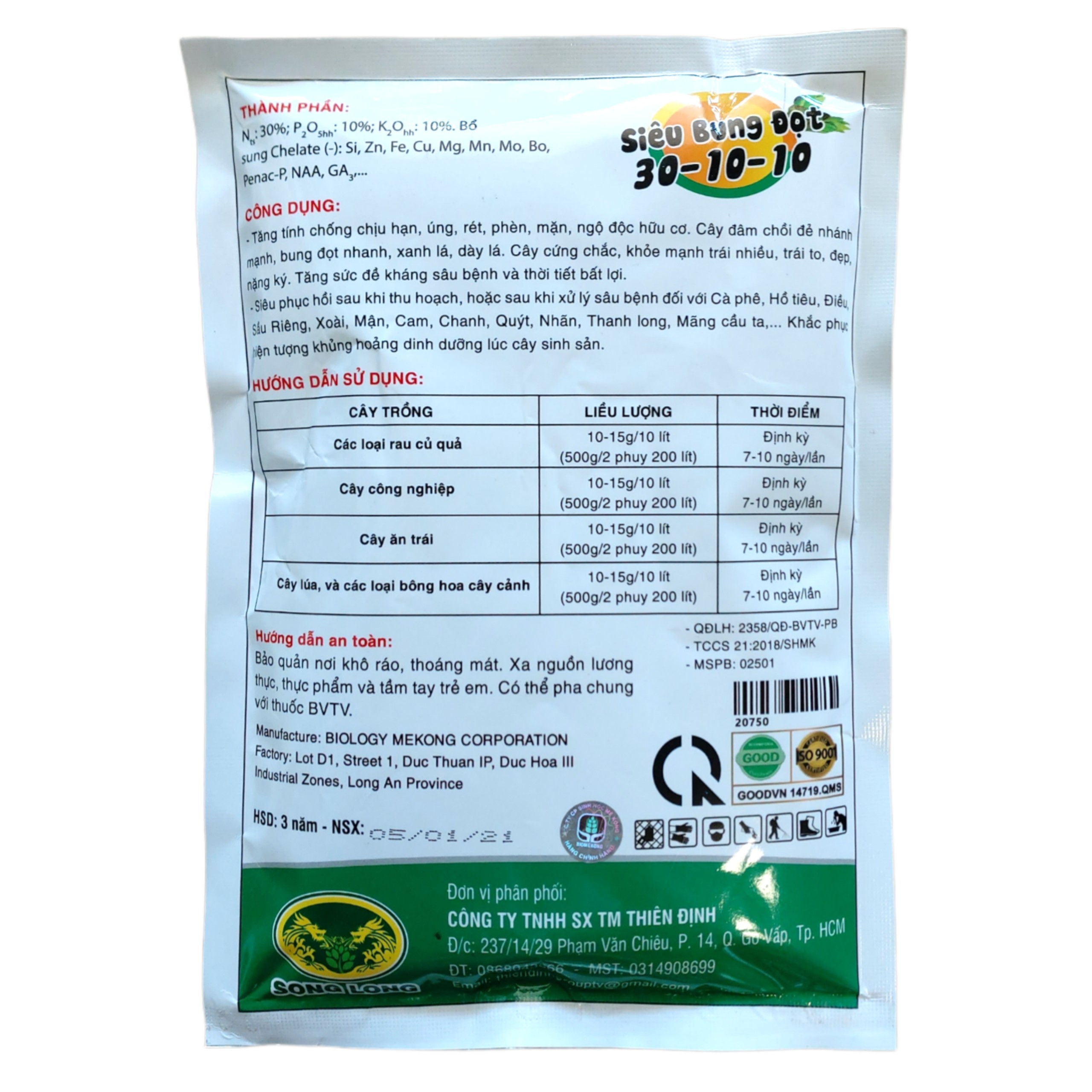 Phân bón npk hỗn hợp 30-10-10 (siêu bung đọt)