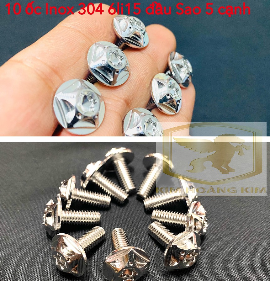 10 con ốc gắn dàn áo 6li15 Inox 304 đầu Sao 5 cạnh mới...kiểu Salaya