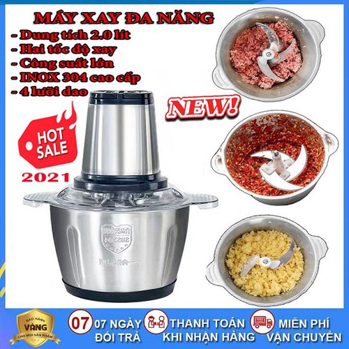 Máy Xay Thịt Cối Inox 304, Máy xay sinh tố, Máy Xay thịt bằng điện không rỉ, dung tích lớn, công suất lớn, nhiều chế độ xay, chống vỡ bền bỉ, máy xay rau củ, cá, tỏi ớt đa năng công suất lớn