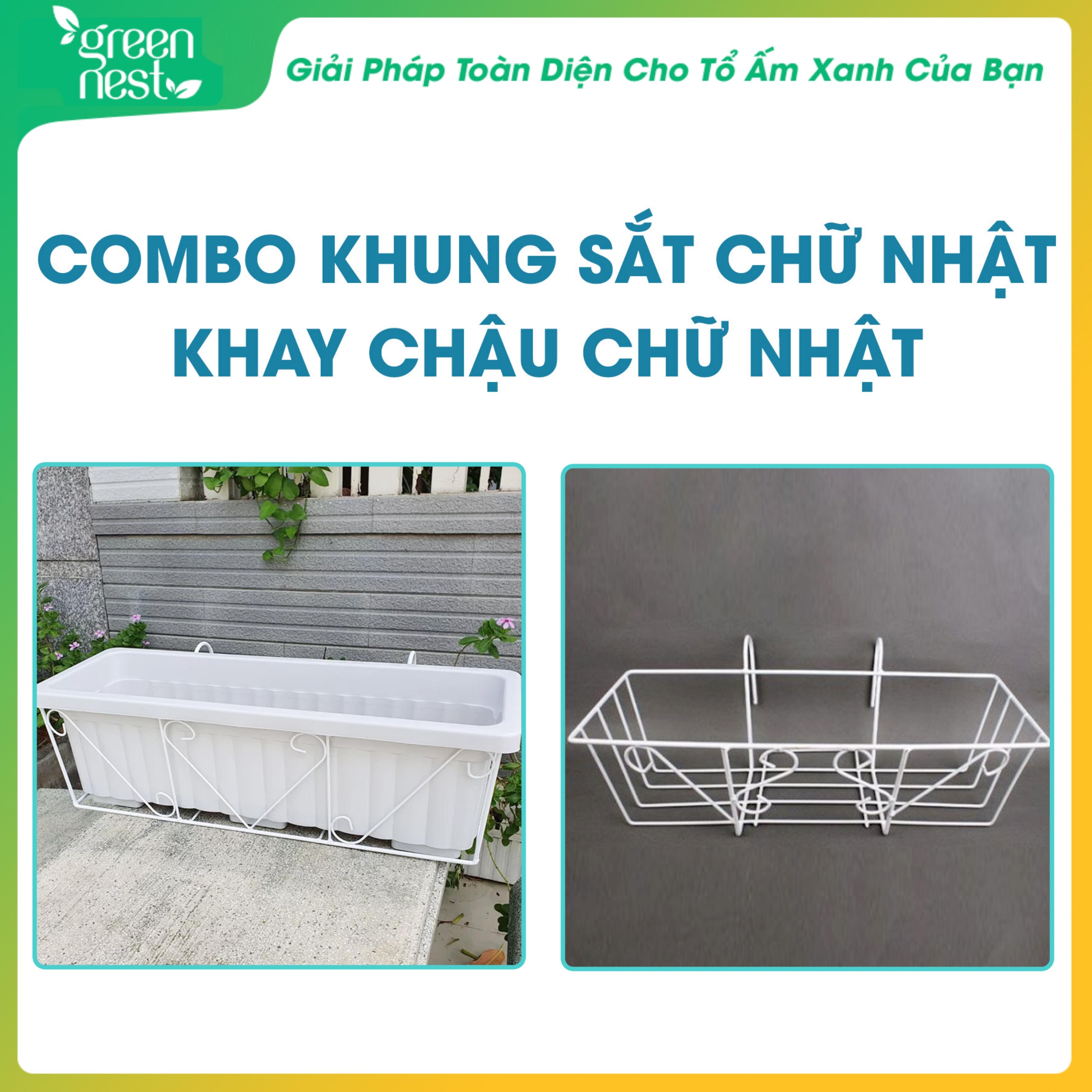 Combo khung sắt chữ nhật + khay trồng rau chậu chữ nhật - trồng rau mầm, rau xà lách, rau gia vị - nhẹ, bền, đa năng