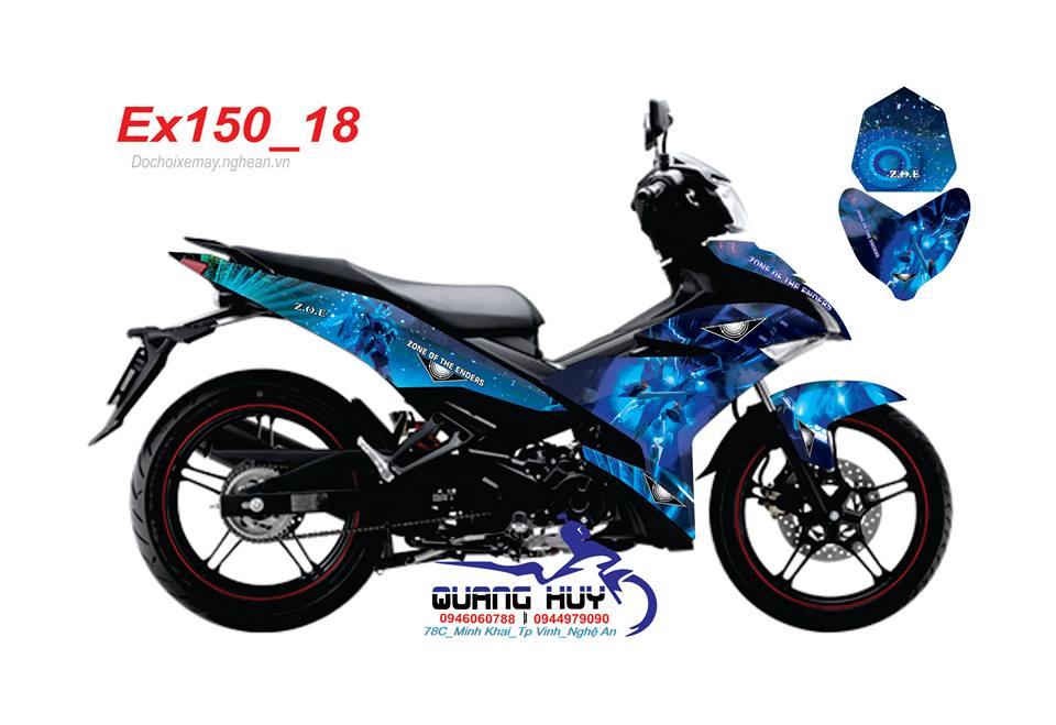 tem trùm xe máy Exciter 150 chế đẹp - giá rẻ - tem xanh nước biển 3D cực đẹp
