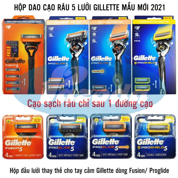 Dao cạo râu 5 lưỡi Gillette Fusion5/ Proglide5/ Proshield5 và hộp đầu cạo thay thế cao cấp