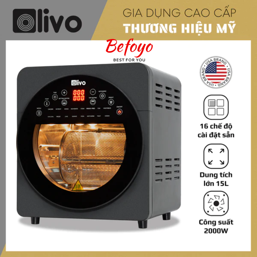 Nồi chiên không dầu olivo af150 16 chức năng - dung tích 15l - công suất 2000w - thương hiệu mỹ - befoyo