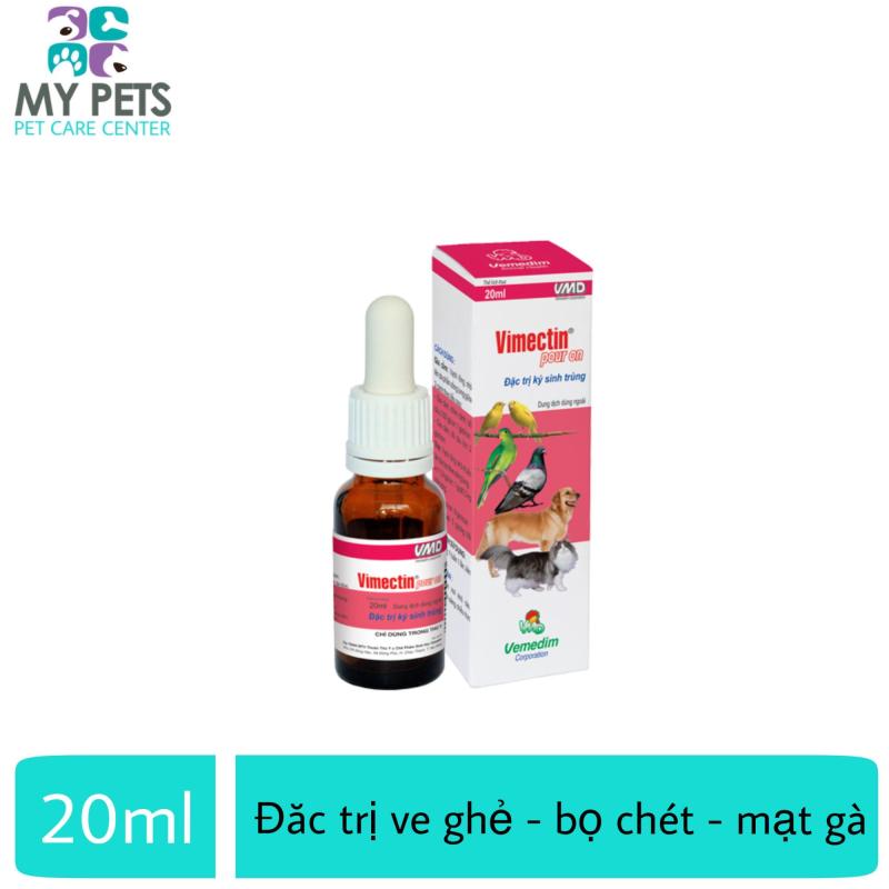 Thuốc nhỏ sống lưng trị ve ghẻ, bọ chét, mạt trên chó mèo, gia cầm - Vemedim Vimectin Pour On lọ 10ml