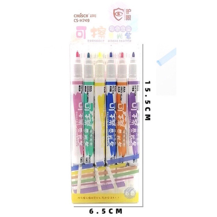 Bút dạ quang xóa được ( vỉ 6 cây)