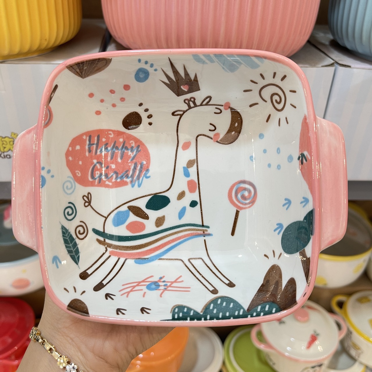 Bát Đĩa Gốm Sứ Decor, Bát Ăn Cơm, Bát Ăn Chè, Chén Dĩa Dễ Thương Bộ Bát Đĩa Hươu Hồng 15 món Xinh Yêu Gomsudecor21