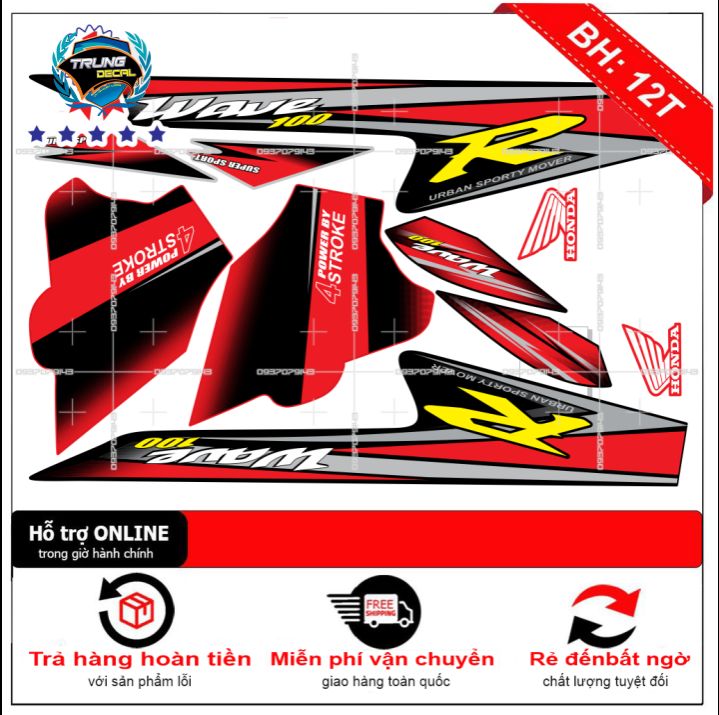 Tem rời xe wave nice chữ R đỏ đen