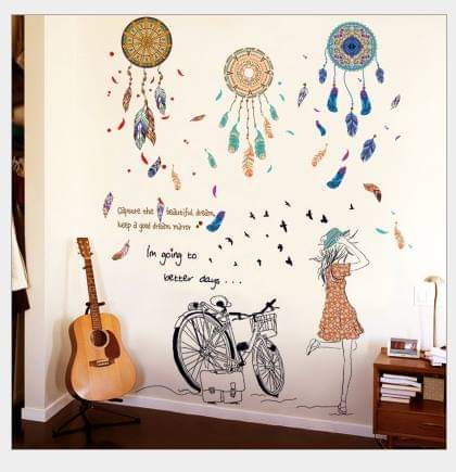 [HCM]DECAL DÁN TƯỜNG CHUÔNG GIÓ VÀ CÔ GÁI XE ĐẠP 2