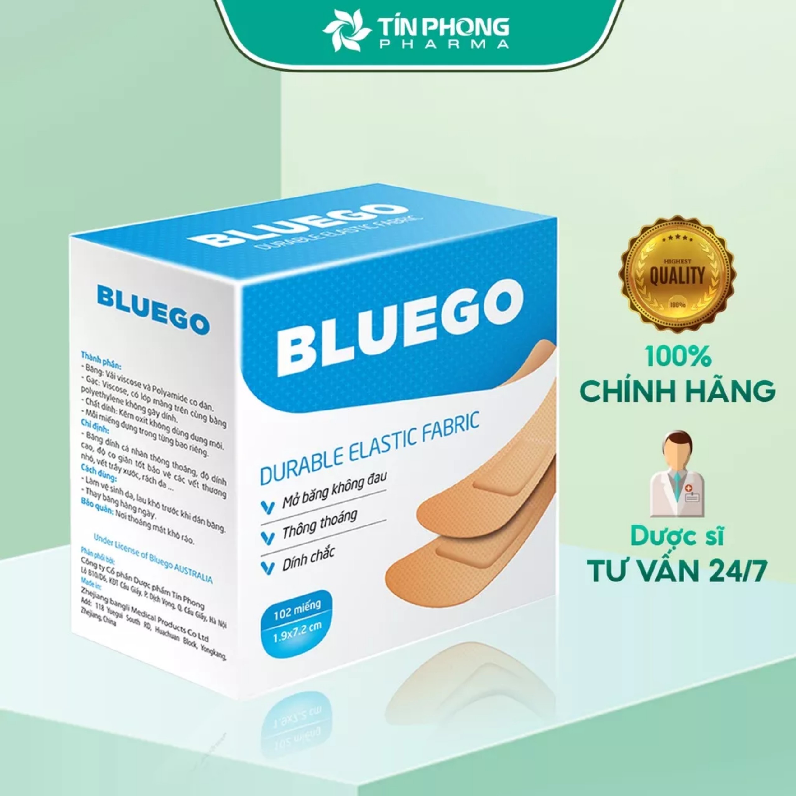 Băng cá nhân bluego hộp 102 miếng dính chắc