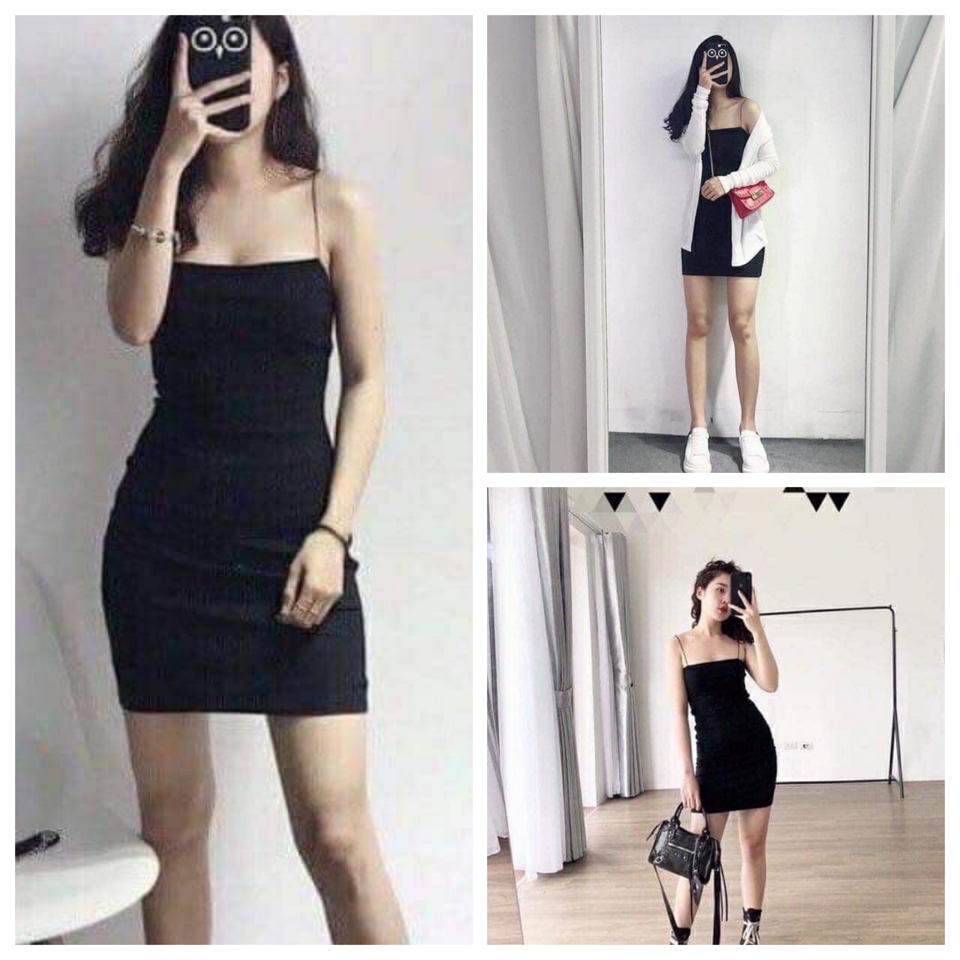 Đầm - Váy Ôm Body Hai Dây Sợi Bún Màu Đen