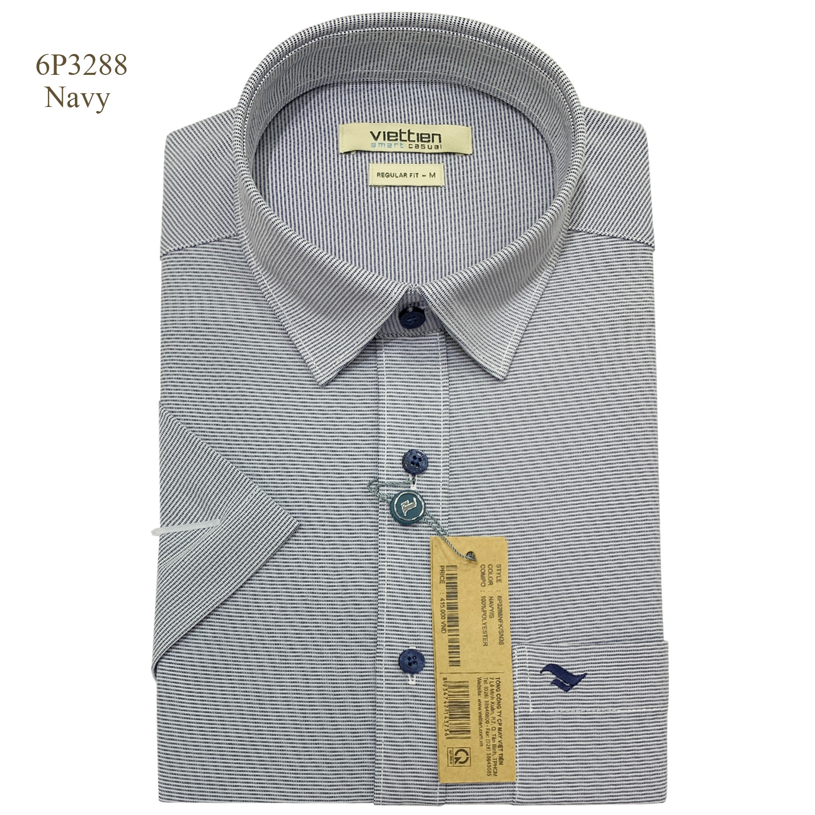 Viettien - Áo sơ mi nam ngắn tay xẻ tà lai ngang ca rô nhỏ 6P3288 regular fit