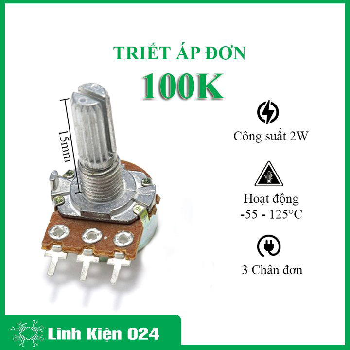 Chiết áp đơn 100k, biến trở volume b100k 3 chân
