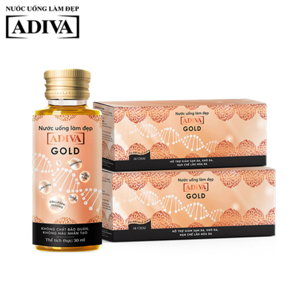 COMBO 02 Hộp Nước uống làm đẹp Gold ADIVA Collagen (14 lọ x hộp) - Hỗ trợ ngăn ngừa lão hóa da cao cấp