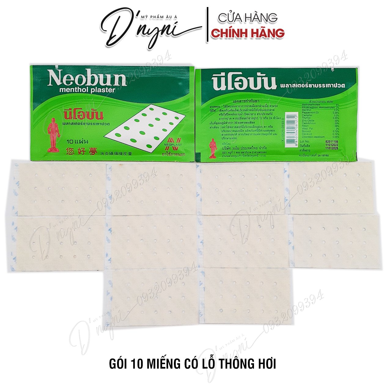 (Gói 10 miếng) Cao Dán Giảm Đau Neobun Menthol Plaster Thái Lan