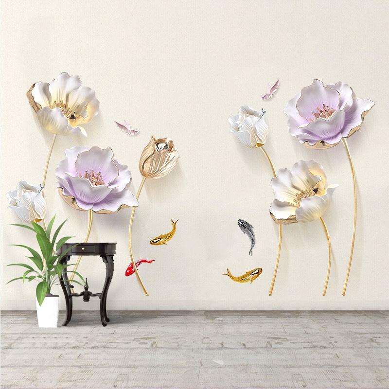 [HCM]Decal trang trí tường - Hoa Sen 3D Nhạt ( size 2 tấm )