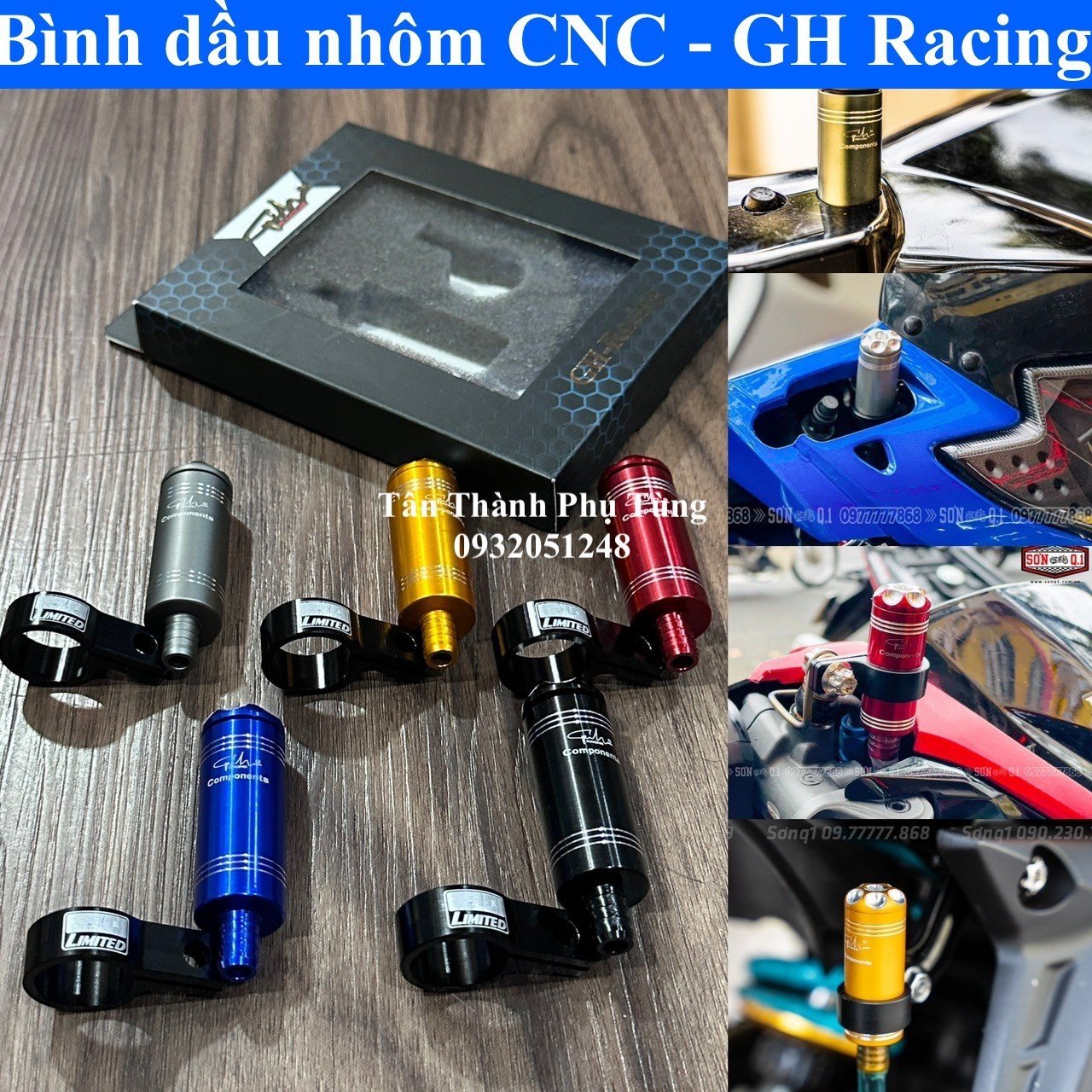 Bình dầu nhôm CNC - GH Racing gắn được nhiều xe phụkiệnxemáy