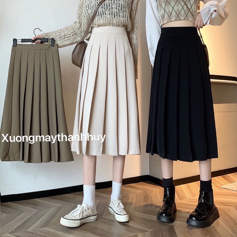 Chân váy xếp ly dáng dài màu đen CV04-22 | Thời trang công sở K&K Fashion