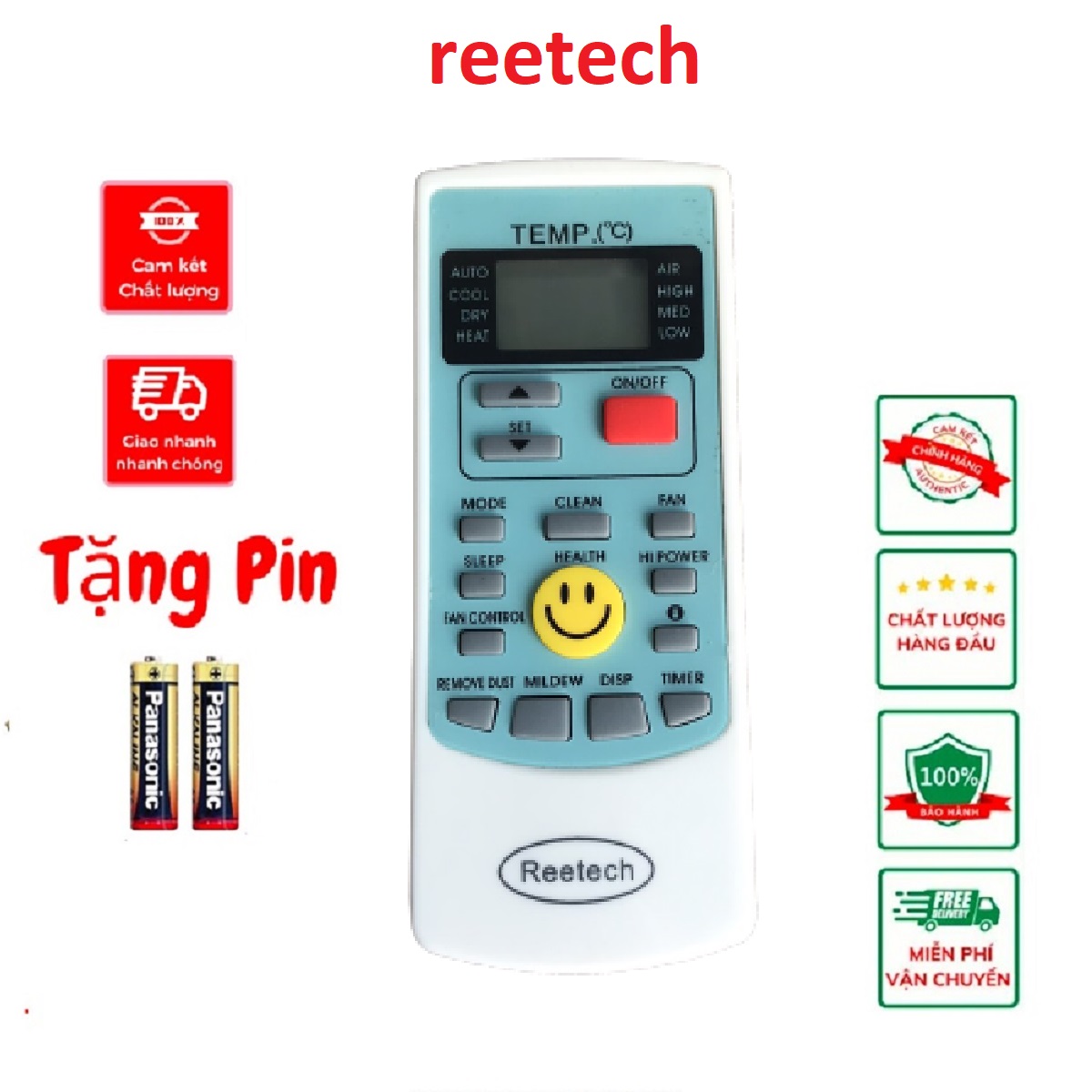 Remote điều khiển điều hòa reetech hình mặt cười hàng xịn, bảo hành 6 tháng