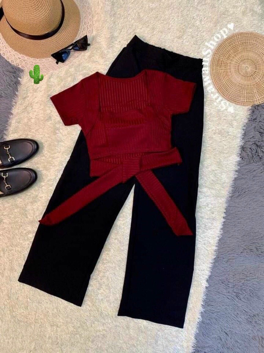 ÁO THUN NỮ ÁO THUN NỮ CROPTOP CỔ VUÔNG ÁO THUN TAY NGẮN ÁO THUN CỘT DÂY NƠ EO FORM 45KG