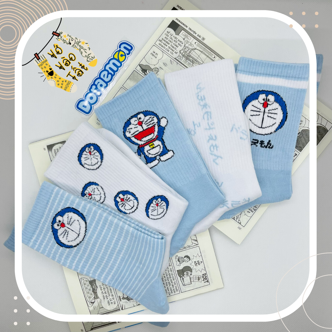 VỚ TẤT CỔ CAO DORAEMON XANH BIỂN NHẠT