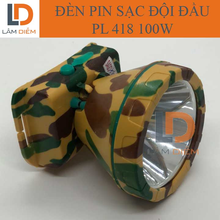 Đèn pin sạc đeo đầu lính led siêu sáng loại tốt cầm pin choá lớn 8cm 100w PL 418