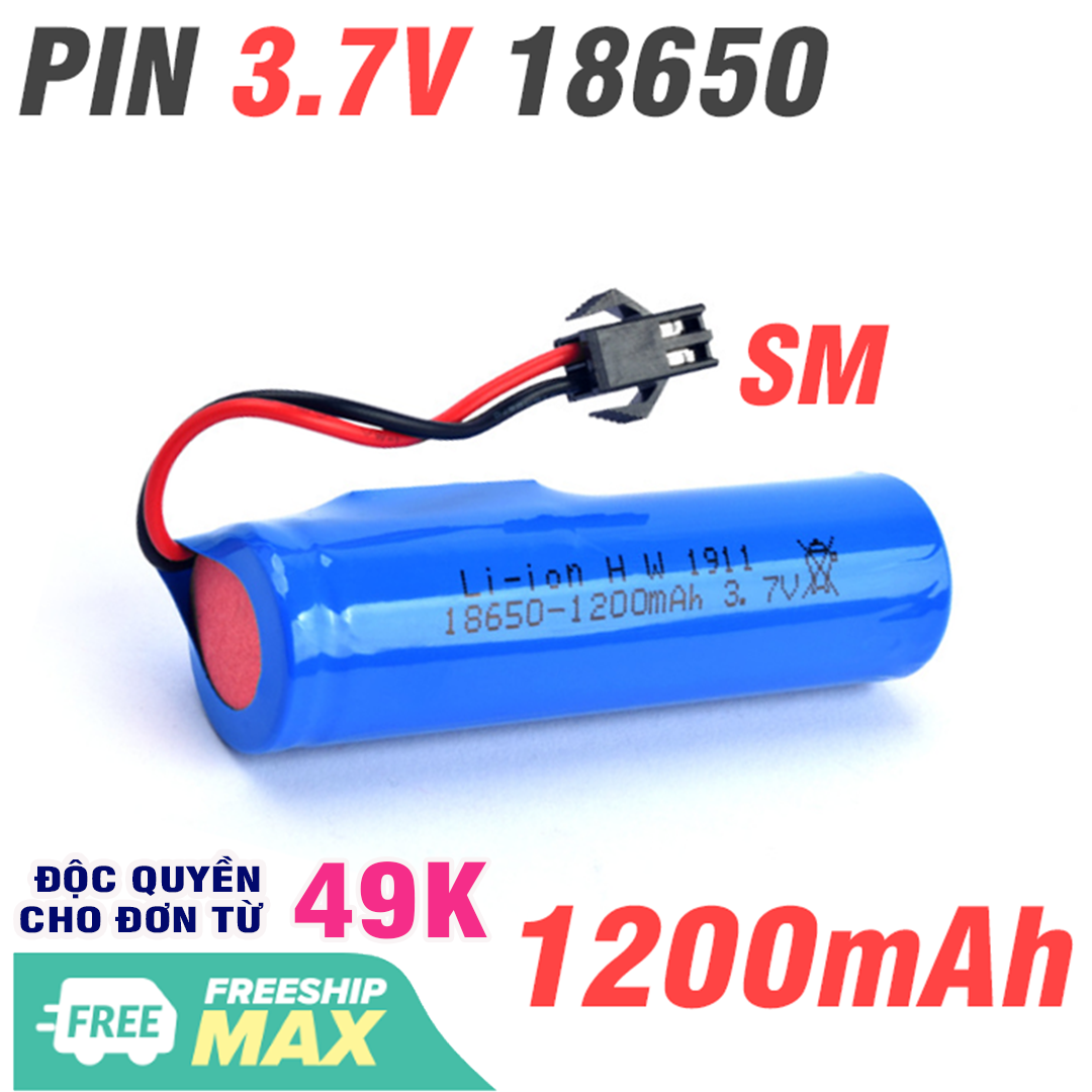 Pin sạc 3.7v 18650 dung lượng 1200mah giắc nối SM-2P cho xe mô hình điều khiển
