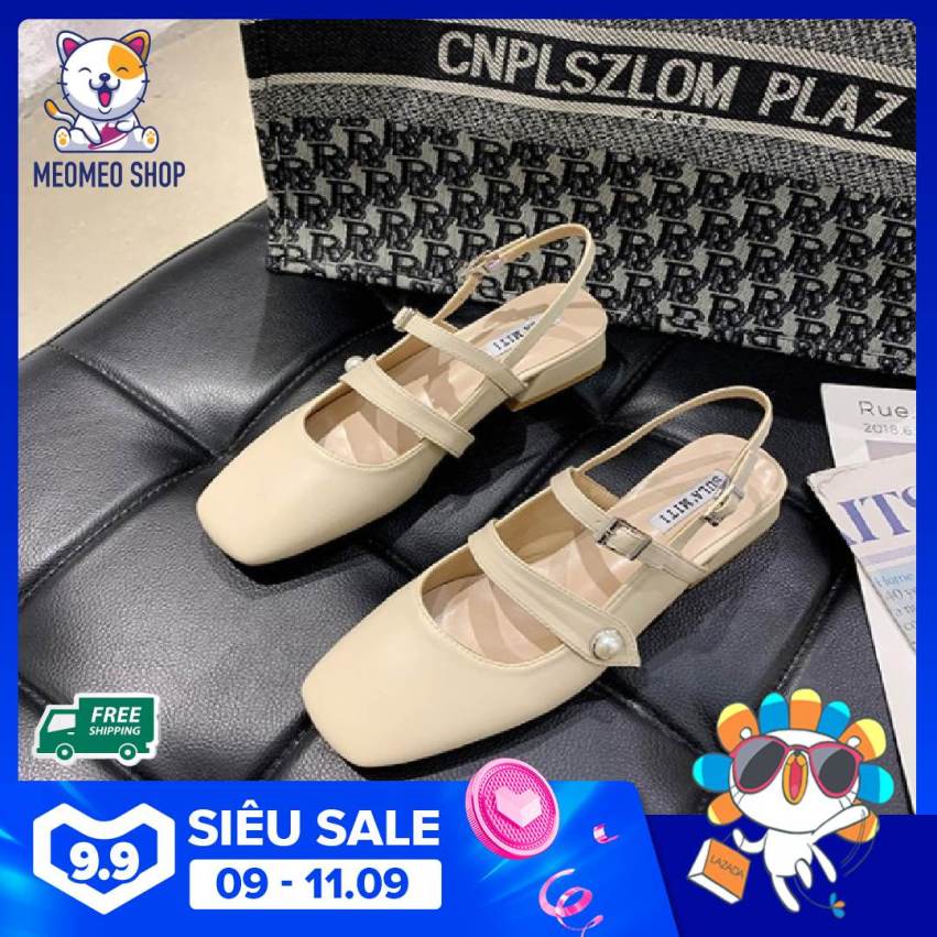 (Video thật) Giày sandal nữ bít mũi tiểu thư quai cài đính ngọc chất liệu da cao cấp chống nước, đế 3cm lên chân cực xinh, êm chân, Sandal nữ, giày búp bê nữ mang đi chơi, đi học, đi làm văn phòng cực đẹp giá rẻ
