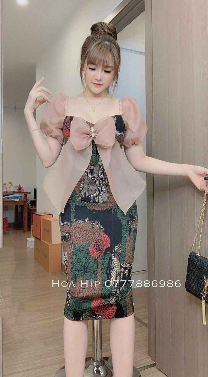 [đầm mới] đầm body nơ ngực siêu dễ thương (kèm mút ngực)