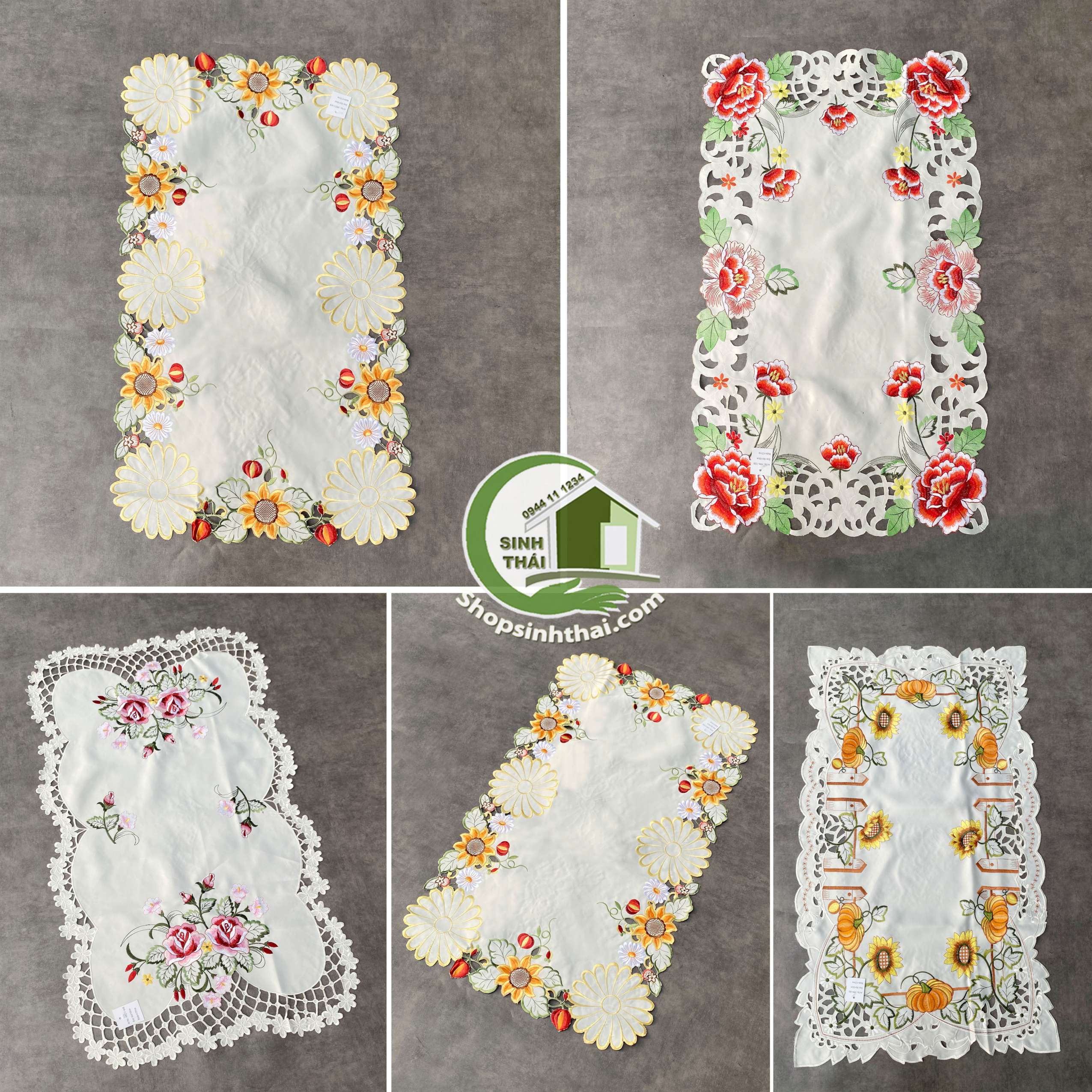 [HCM][ 60cm x 100cm ] Tấm khăn trải bàn bằng vải cotton trắng dày thêu hoa cao cấp sang trọng - giao hoa văn ngẫu nhiên